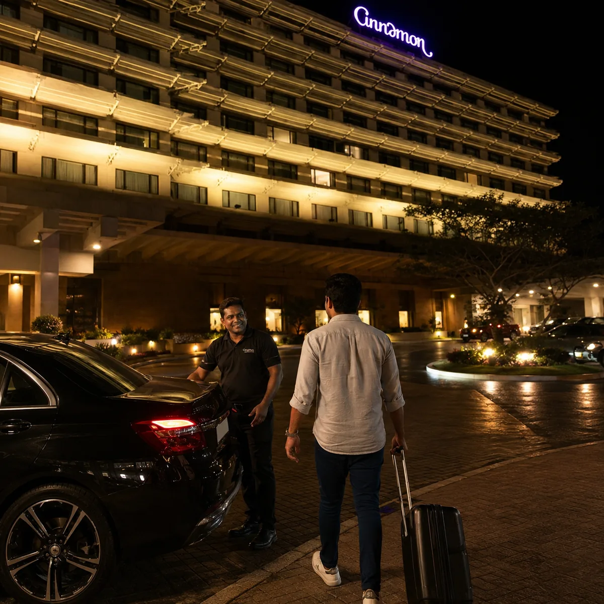 Late-night hotel pickup driver service in Colombo with luggage assistance